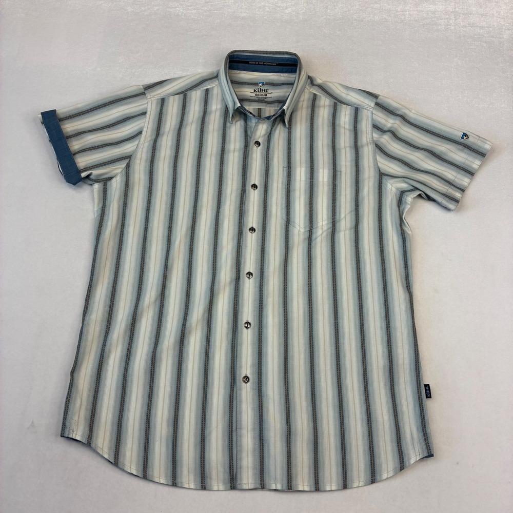 Kuhl Renegade Button Down Shirt Mens Medium Blue Stripe Short Sleeve Hiking Fish - Picture 2 of 10